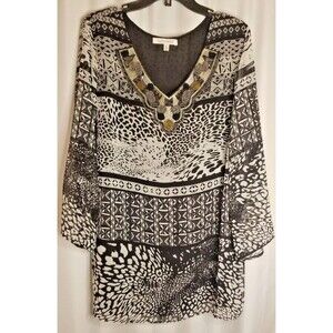 Travel Smith Women's Tunic Top XL Beaded & Embroidered Embellishments Boutique